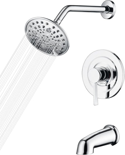 sumerain Tub and Shower Faucet Set with 6-Setting Shower Head, Modern Wall Mounted Tub Shower Systems with Valve and Trim Kit,Chrome