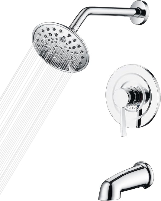 sumerain Tub and Shower Faucet Set with 6-Setting Shower Head, Modern Wall Mounted Tub Shower Systems with Valve and Trim Kit,Chrome