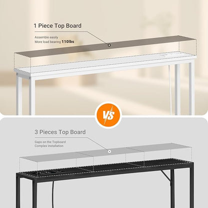 ELYKEN 2 Pack 5.9" Narrow Console Sofa Table with Power Outlets, 5.9" Dx39.4 Wx31.1 H Long Couch Table with Metal Frame and Charge Station with 6.5’ Extension Cord, White