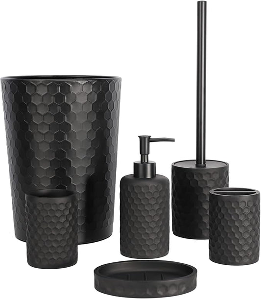 zccz Bathroom Accessory Set - 6 Pcs Black Bathroom Accessories Set with Trash Can, Toothbrush Holder, Toothbrush Cup, Soap Dispenser, Soap Dish, Toilet Brush with Holder - Accessoire Salle de Bain