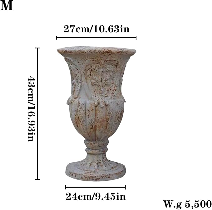 VISIBLE Vintage European Giant Garden Urn Planter, Decorative Cement and Fiber Flower Pot, Make Rust Finished, Wrap Foam Safely Delivered from Los Angeles (Vintage, Medium)