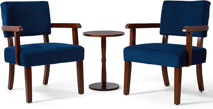 Accent Chair Set of 2 with Table, Living Room Chairs with Velvet Soft Seat & Armrests for Living Room Bedroom Reading Room Waiting Room (Velvet Navy)