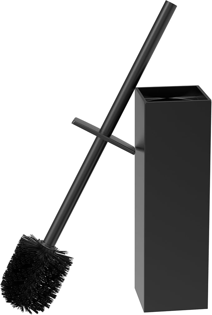 RUACQ Toilet Brush and Holder Set,Square Toilet Bowl Brush for Bathroom with 304 Stainless Steel Handle Toilet Cleaner Brush with Durable Scrubbing Bristles,Splash-Proof (Matte Black)
