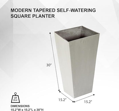 XBrand Modern 30-Inch Tall Square Planter, Tapered, Perfect for Indoor & Outdoor, Patio Decor, Set of 2, Gray