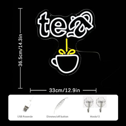 Tea Neon Sign Teapot LED Neon Light White Tea Bar Neon Sign Decor Hanging for Coffee Station, Teahouse, Restaurants, Home, Farmhouse, Kitchen Decoration