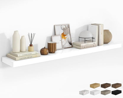 RICHFOCUS 72Inch Floating Shelves for Wall 1 Pack Shelves for Bedroom|Kitchen|Bathroom Wall Mounted Rustic Wood Floating Shelf with Invisible Brackets for Books|Storage|Decor, White