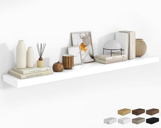 RICHFOCUS 72Inch Floating Shelves for Wall 1 Pack Shelves for Bedroom|Kitchen|Bathroom Wall Mounted Rustic Wood Floating Shelf with Invisible Brackets for Books|Storage|Decor, White