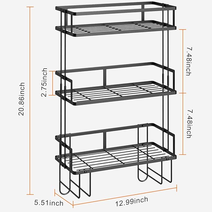 Over The Toilet Storage Shelf, 3-Tier Bathroom Storage Organizer Upgrade Punch-Free Toliet Storage Shelf, Home Storage Rack with Hooks Shelf,Black
