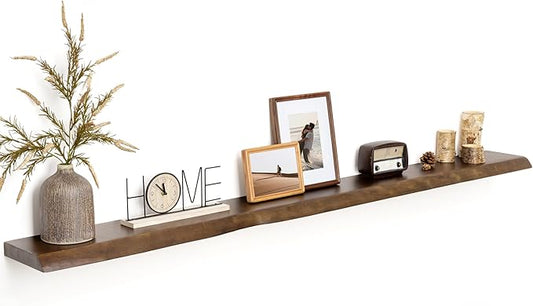 RICHFOCUS Live Edge Wood Floating Shelves 72" Natural Solid Wood Wall Mounted Shelf|Extra Long Floating Shelves for Wall with Invisible Bracket for Bathroom Kitchen Room|1Pcs, Walnut
