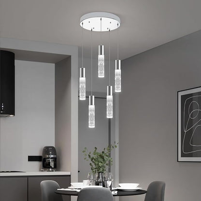 OKELI Smart Dimmable LED 5-Light Pendant Light for Kitchen Island, 18W 1350LM Modern Bubble Crystal Island Light Fixture with TUYA App & Voice Control, Adjustable 3000K-6000K, Electro-Chrome