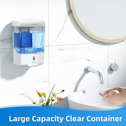 SVAVO Automatic Soap Dispenser Touchless, 21oz/600ml Soap Dispenser Wall Mount, Liquid Soap Dispensers for Hand Soap Refill, Bathroom, Kitchen, Household, Commercial Place, ABS Plastic White