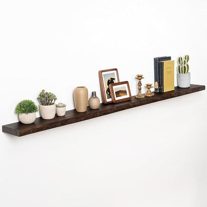 72" Floating Shelves, Live Edge Elm Wood Floating Shelf for Wall, Wall-Mounted Display Shelves with Invisible Heavy-Duty Bracket, Long Floating Shelf for Bathroom, Kitchen, Living Room, Walnut Color
