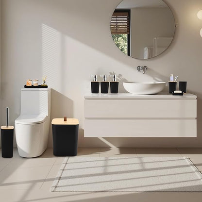 Bathroom Sets with Shower Curtain and Rugs, 27PCS Black Bathroom Accessories Set with Trash Can, Black Shower Curtain Set, No Slip Super Absorbent Bathroom Rugs