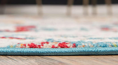 Unique Loom Rosso Collection Vintage, Geometric, Bohemian, Traditional, Distressed, Southwestern Area Rug, Round 4' 0" x 4' 0", Multi/Ivory