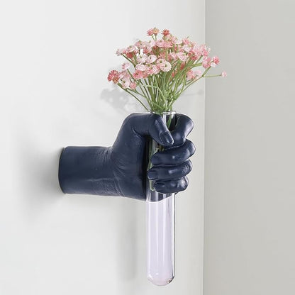 Blue Wall Sculpture,Wall Art Bedoroom,Hand Vase,Funky Flower Vase Decorations,Unique Wall Statue,Home Decor Art