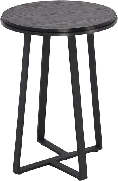 Round End Table, Small Side Table Black Color MDF Top, Metal Frame Black, Tall End Side Table for Bed Room, Coffee Tea End Table for Living Room(Round Black)