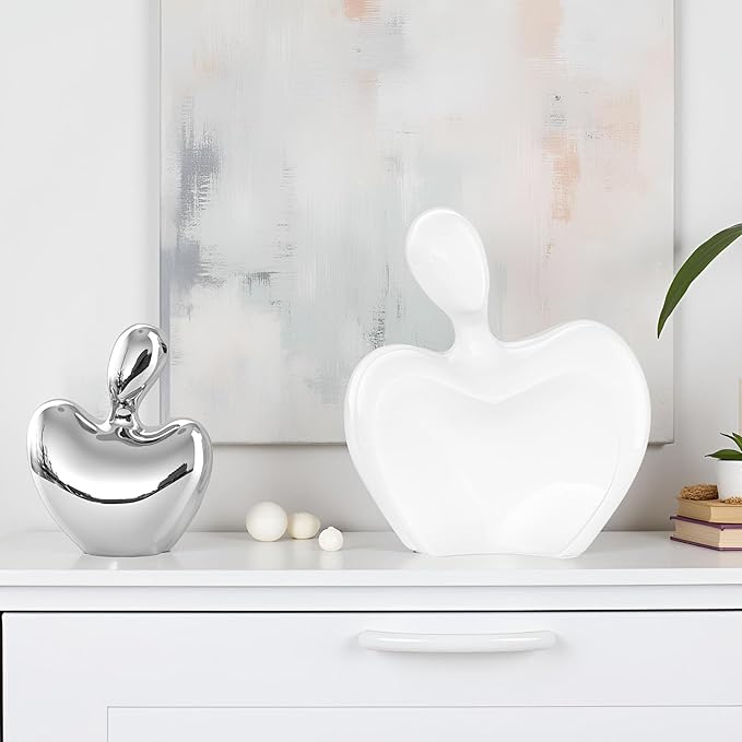 XMGZQ White and Silver Ceramic Couple Figurines Home Decor,Wedding Engagement Romantic Gift for Husband Wife,Large Male and Female Love Statue Valentine's Day Birthday,Abstract Hugging Couple