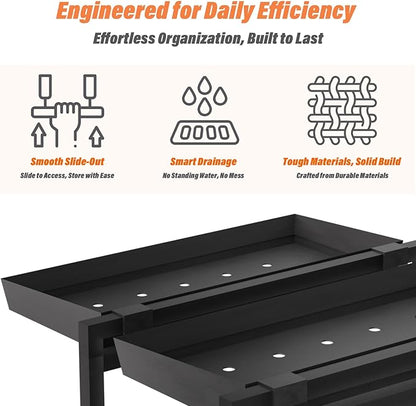 TATAANTY Under Sink Organizer, 2 Packs 2 Tier Black Steel Under Sink Storage, Undersink Organizers for Bathroom, Cabinet, Counter, Kitchen