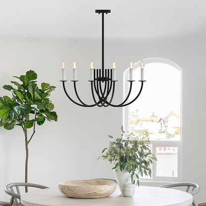 Black Dining Room Chandelier, LED Hanging Lamp Ceiling, Modern Round Candle Pendant Light Fixtures for Farmhouse Living Room Bedroom Kitchen Island (Black-C 6Lights)
