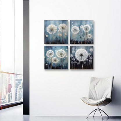 RUISHI Canvas Wall Art For Bathroom Abstract Dandelion Painting for Living Room Girls Bedroom Modern Abstract Flower Prints Artwork Home Office Decoration 12L x 12W