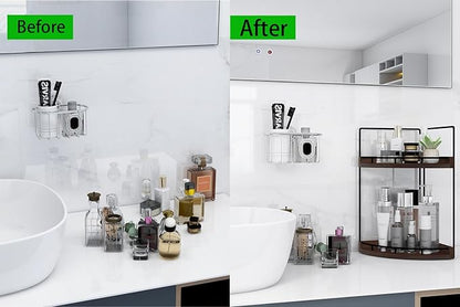 Dorhors 2-Tier Bathroom Counter Organizer,Vanity Counter Corner Shelf, Skincare, Wood Countertop Bathroom Storage and Organization for Kitchen (Walnut)