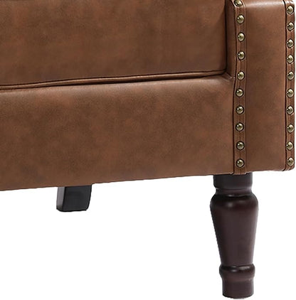 UIXE PU Leather High Back Accent Chairs Set of 2, Upholstered Armchair for Living Room, Retro Wingback Arm Chair Nailhead Trim Single Sofa Bedroom Reading Seat - Brown