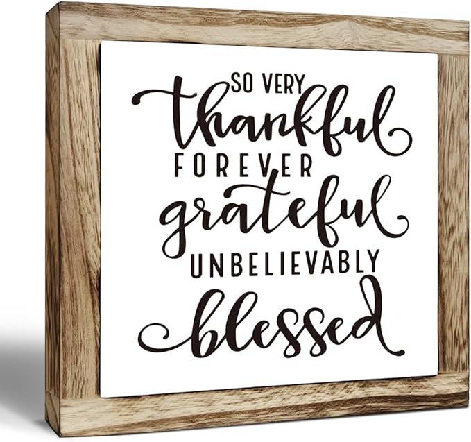 Thankful Grateful Blessed Sign, Inspirational Wood Sign, Wooden Plaques Signs Table Decor, Rustic Desk Decorate, Christian Home Decorate, Appreciation Gift, Mom Gift, Farmhouse Signs