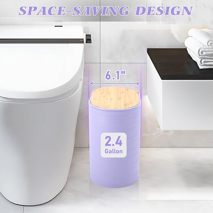 Purple Bathroom Set, Purple Bathroom Accessories Set with Trash Can, 2PCS Soap Dispensers, Soap Dish, Toothbrush Holder, Toothbrush Cup,Toilet Brush, Tray and Qtip Holders for Bathroom Decor
