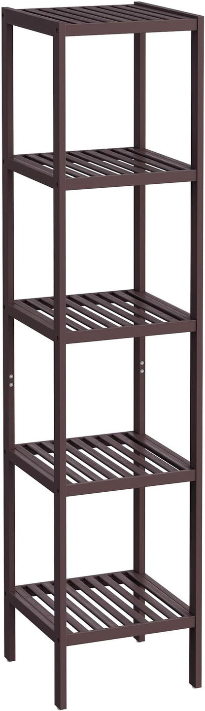 SONGMICS Bamboo Storage Shelf, 5-Tier Shelving Unit, Multifunctional, in the Entryway, Bathroom, Living Room, Balcony, Kitchen, 13 x 13 x 57.5 Inches, Brown UBCB55Z