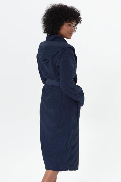 Women’s Luxury Waffle Shawl Collar, Hooded Robe w Piping – Lightweight, Long, Ultra Soft Spa Sleepwear Bathrobe