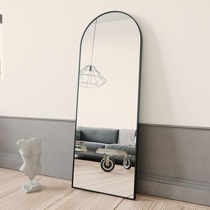 BEAUTYPEAK 64"x21" Arch Full Length Mirror, Hanging or Leaning Arched-Top Full Body Mirror with Stand for Bedroom, Dressing Room, Black