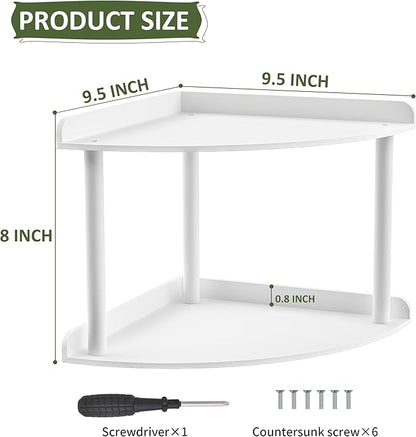 2 Tier Acrylic Corner Shelf Organizer Storage 9.5x9.5x8 Inch, White Countertop Corner Shelf for Bathroom, Kitchen, Bedroom, Office, Study Room