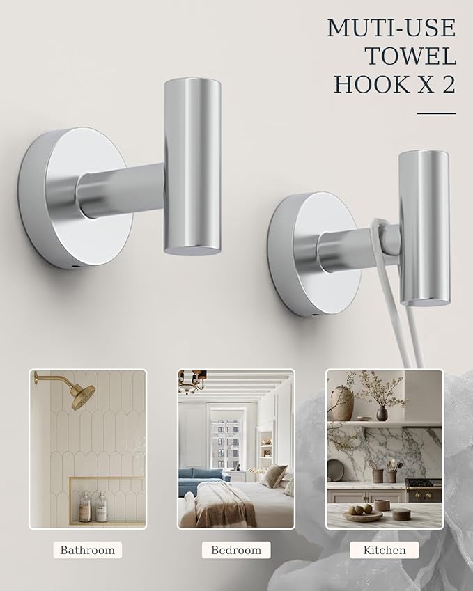 Chrome Bathroom Accessories Set, SUS304 Stainless Steel 6 Pieces Bathroom Hardware Set, 16&26 Inch Bath Towel Bar Set, 2 Towel Hooks, Toilet Paper Holder, Towel Racks for Bathroom Wall Mounted