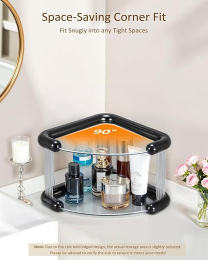 Corner Bathroom Counter Organizer, Perfume Skincare Organizers and Storage Countertop, Makeup Shelf for Vanity Dresser, Tiered Counter Top Skin Care Holder, 2 Tier, Black