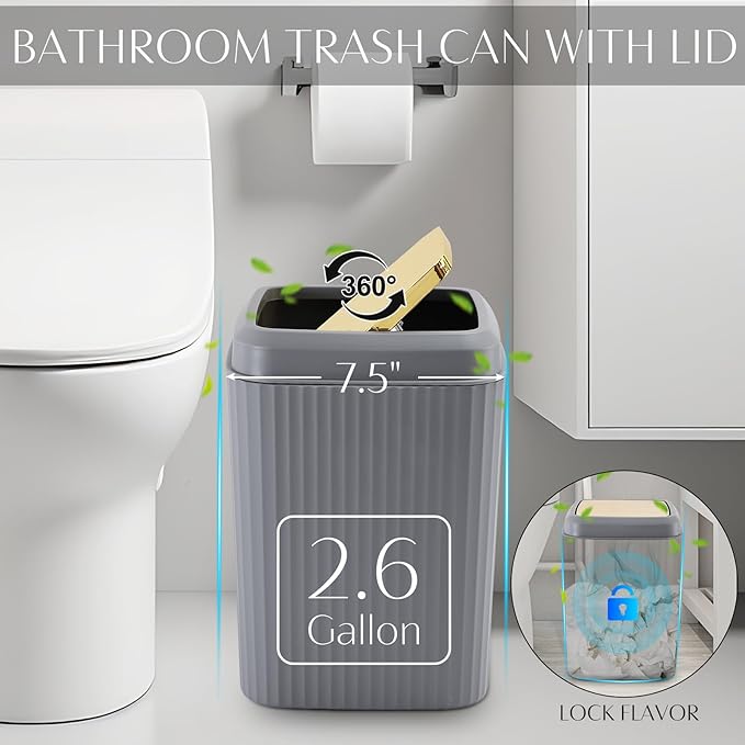 17PCS Bathroom Accessory Set Bathroom Set Grey Bathroom Accessories,Toilet Brush,Trash Can, Qtip Holder Dispenser& 3PCS Soap Dispenser