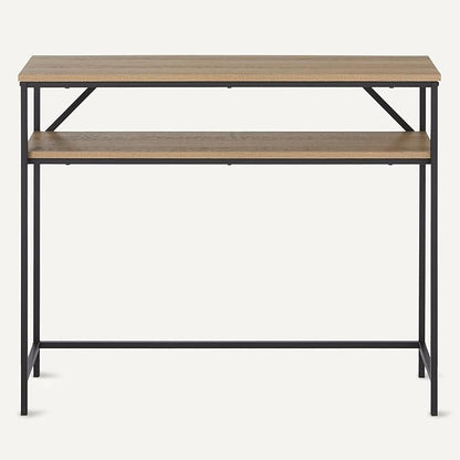 Amazon Basics Rectangular Console Table with Storage Shelf, Steel Frame, 39x31x11.8 in, Oak Finish