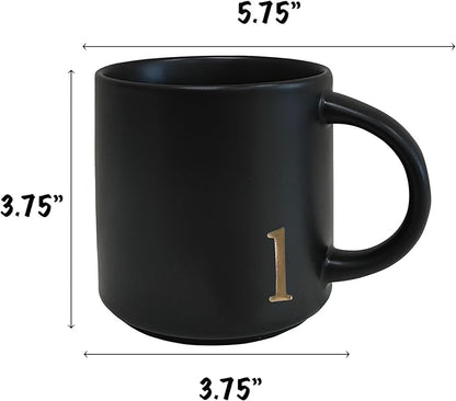 COLLECTIVE HOME - Black Monogram Ceramic Mugs, 15 oz Golden Initial Coffee Cups, Elegant Alphabet Tea Mugs, Personalized Halloween Mug with Gift Box, Perfect for Office and Home Décor (l)