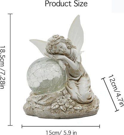 Solar Angel Garden Statue Outdoor Decor with Crackle Glass Globe Color Changing Light Angels Garden Figurines Garden Decor Lawn Ornaments for Patio Yard Lawn