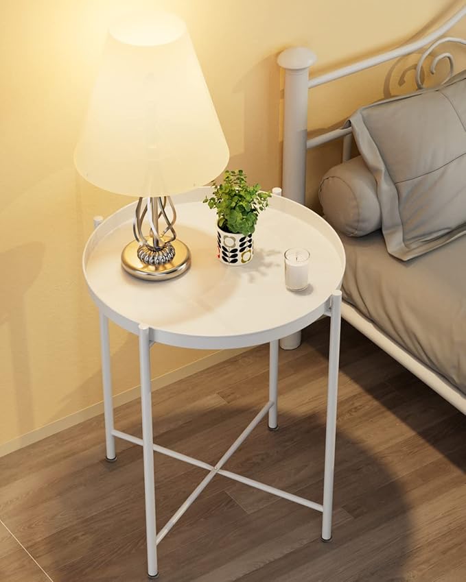 EKNITEY End Table,Folding Metal Side Table Waterproof Small Coffee Table Sofa Side Table with Removable Tray for Living Room Bedroom Balcony and Office