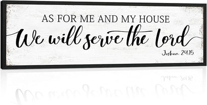 As for Me and My House We Will Serve the Lord Sign: Rustic Family Bedroom Signs Wall Decor Above Bed,Framed Country Wall Plaque Hanging Farmhouse Bible Verse Sign Christian Art Gifts 12" x 40"