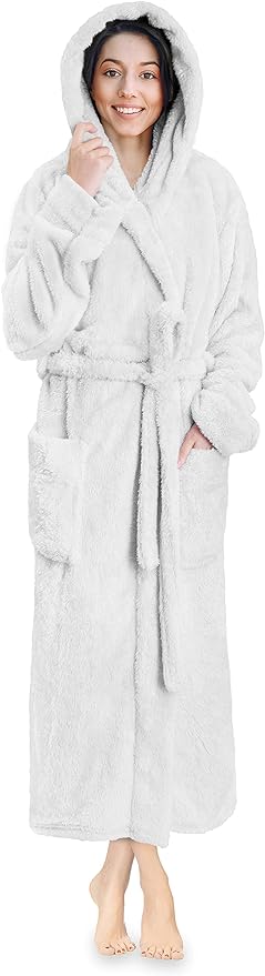 PAVILIA Women Hooded Plush Soft Robe | Fluffy Warm Fleece Sherpa Shaggy Bathrobe