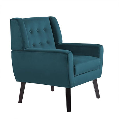 UIXE Accent Chair, Velvet Upholstered Armchair for Living Room, Modern Club Arm Chairs Comfy Single Sofa Button Tufted Bedroom Reading Seat - Blue, Set of 1
