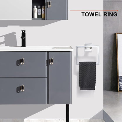 4-Piece Bathroom Hardware Set Chrome Bath Towel Bar Holder Sets Wall Mounted Stainless Steel Bathroom Accessory Kit, Polished Chrome 23.6 Inch