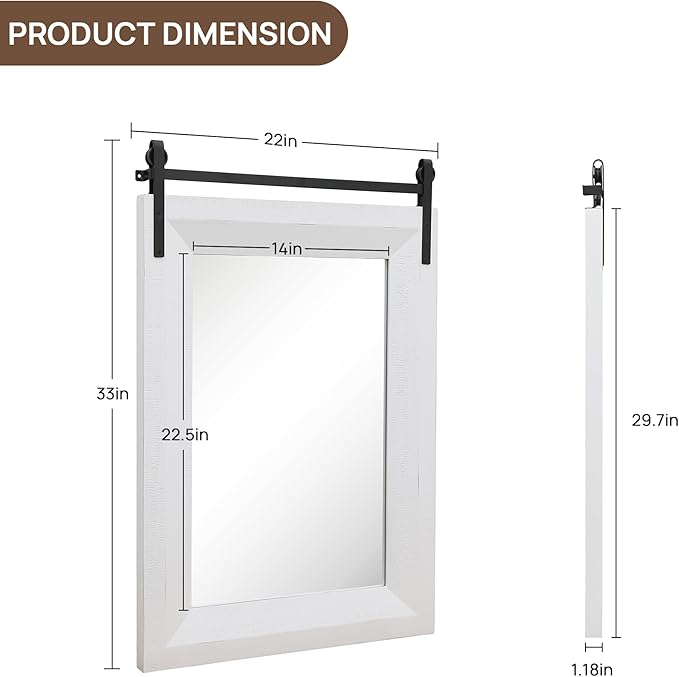 ALBAD Farmhouse Wood Framed Wall Mirror, Natural Wood and Framed Wall Mounted Bathroom Vanity Mirror for Farmhouse Decor, Vertical or Horizontal Hanging