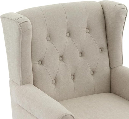 UIXE High Back Accent Chairs Set of 2, Upholstered Armchair in Fabric for Living Room, Retro Wingback Arm Chair Comfy Single Sofa Bedroom Reading Seat with Solid Wood Legs - Beige