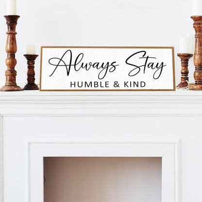 Always Stay Humble & Kind Sign Wall Art Decor Rustic Farmhouse Home Canvas Framed Print for Living Room Entryway Wall Decor,Lets Stay Family Home Rustic Hanging Decoration