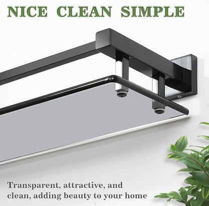 Alise Bathroom Shelf Wall Mounted, Matte Black Large Capacity Glass Shelf for Bathroom, 24 inch