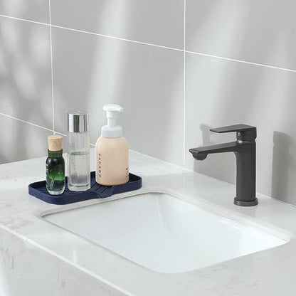 Silicone Bathroom Soap Dishes with Drain Spout-Kitchen Sink Organizer,Sponge Holder,Dish Soap Tray,Perfect for Dispenser,Scrubber,Bottle,Cup on Sink or Counter-Navy Blue 9.6"×5.3"