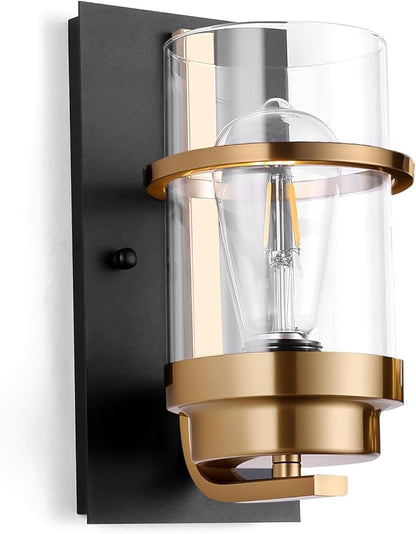 Black and Gold Sconces,Small Bathroom Wall Sconces,Modern Gold Sconces,Single Vanity Light(Bulbs not Included)