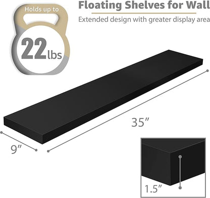 Sorbus Floating Shelves for Wall - 35 Inch Long Bathroom Shelves, Wall Decor for Bedroom, Kitchen, Living Room & Book Storage - Mounted Floating Shelf with Invisible Brackets (Black, 3 Pack)